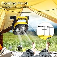 Vista 6 de Battery Operated Fan for Dewalt 20V Max battery, Portable Fan with AC Adapter & LED Lights, 4 Speeds & Hook, Cordless/Camping/Battery Powered fan