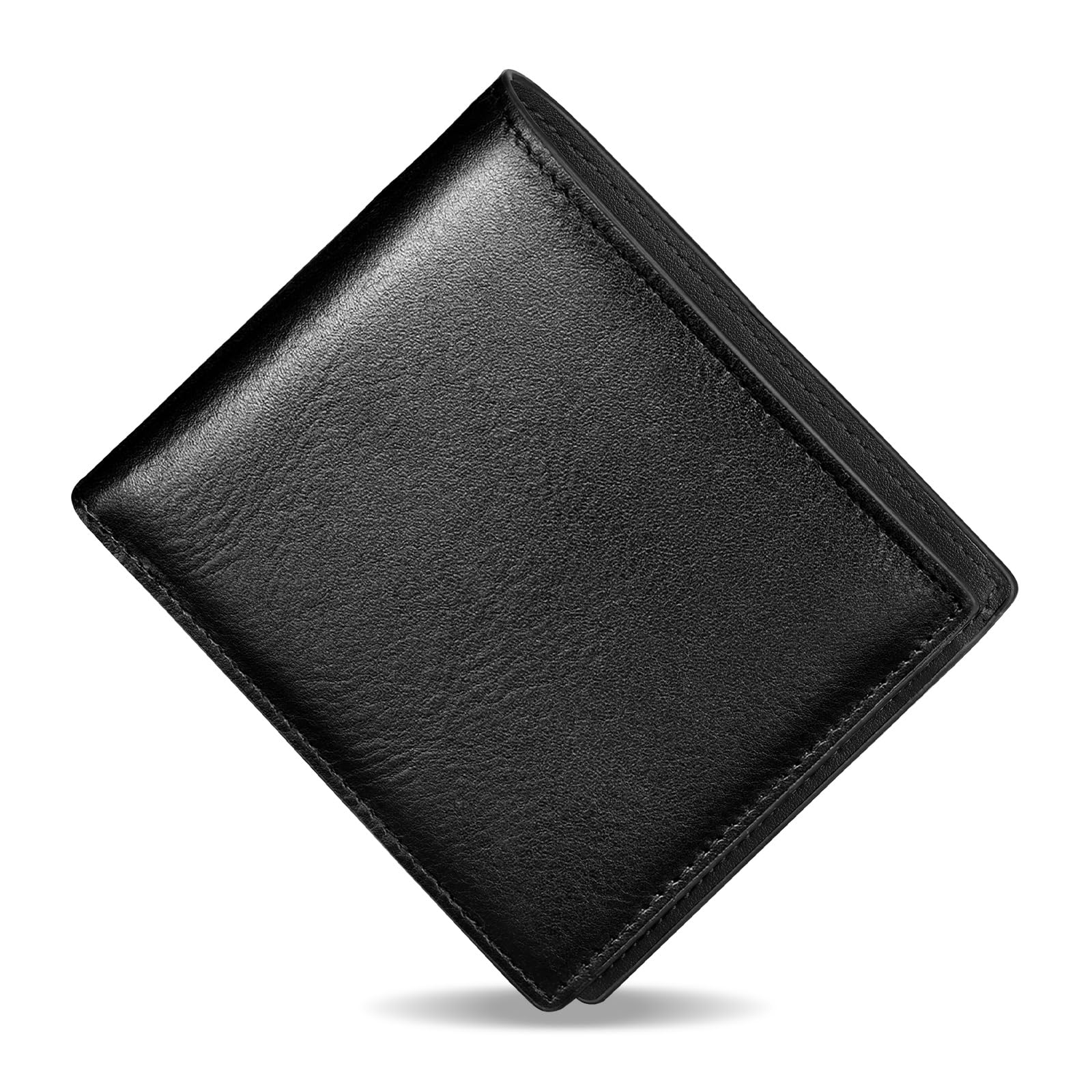 [ATIANNI] 財布 メンズ 2つ折り 本革 大容量 RFIDスキミング防止 二つ折り財布 小銭入れ 薄型 折りたたみさいふ コンパクト ビジネス 紳士用 シンプル SD/SIMカード収納 一流の職人が作る オイルドレザー サイフ ギフトボックス付き プレゼント 父の日 誕生日 黒+黒
