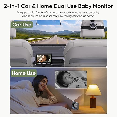 Miniatura 4 de bonoch Monitor de bebé de doble uso 2 en 1 para el hogar, monitor inalámbrico HD 1080P HD de 5 pulgadas, 2 cámaras alimentadas por USB para bebé,