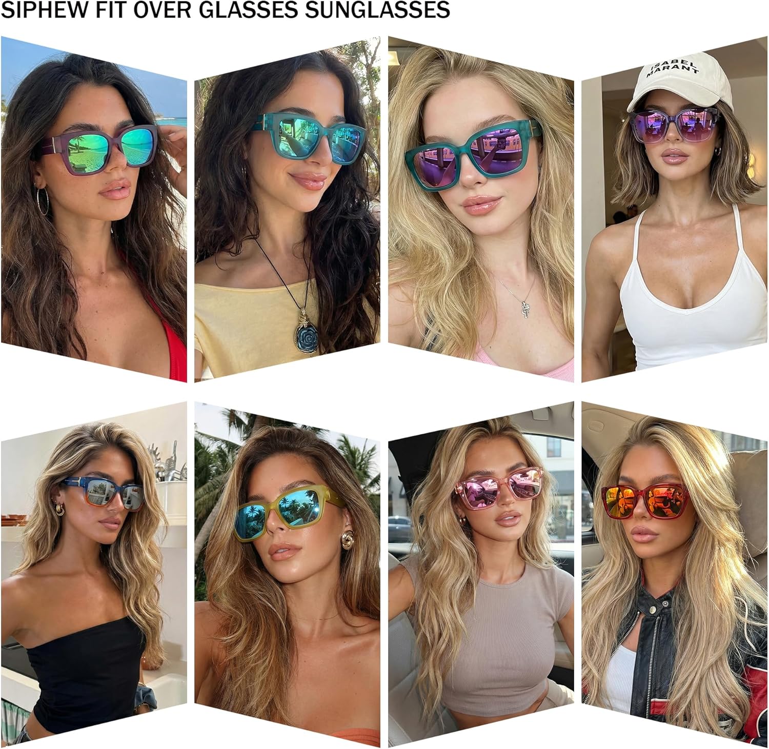 SIPHEW Mirrored Sunglasses Polarized Fit Over Glasses for Women - Trendy Large Square w UV400 Protection Sun Glasses