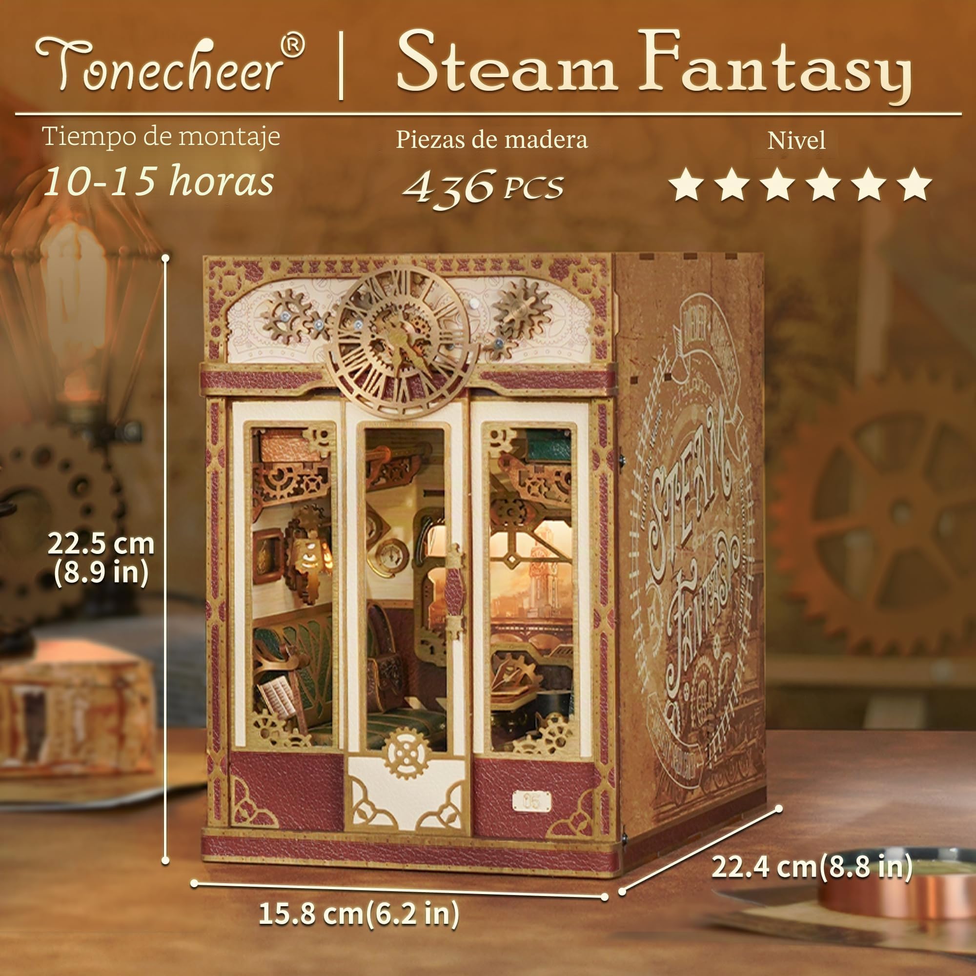 Tonecheer Motion Scene Book Nook Kits - Vapor Fantasía Infinity Zugabteil 3D Puzzle, Sujetalibros de Madera para Adultos Booknooks DIY Casa en Miniatura para Decorar bibliotecas y estanterías
