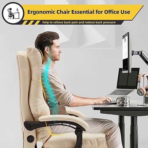 Miniatura 6 de HOMREST Silla de oficina de masaje con calefacción, sillas reclinables ergonómicas de piel sintética, masaje USB y 4 puntos, silla de oficina