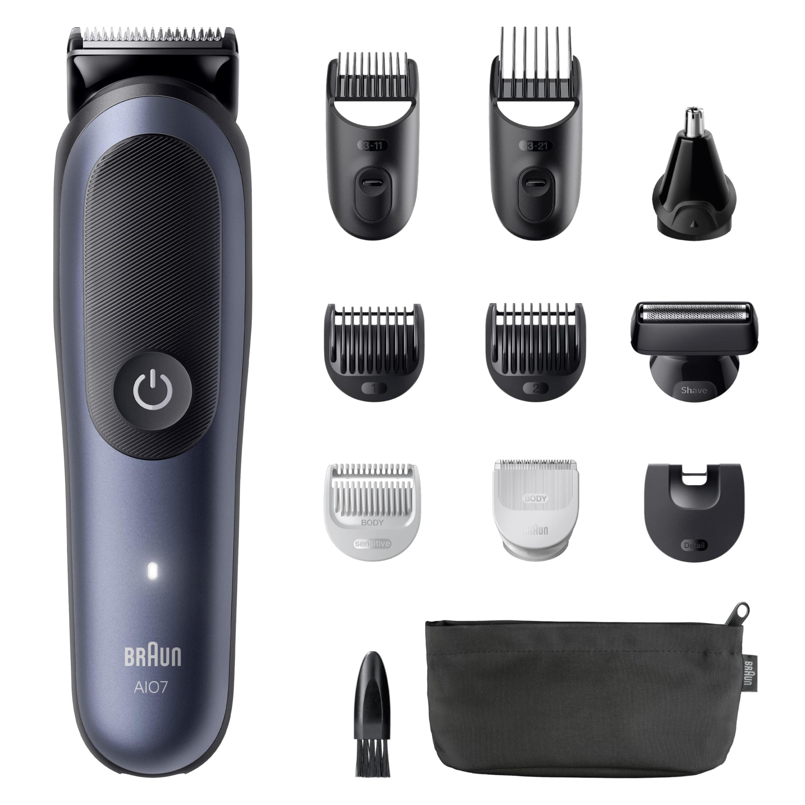 Braun Serie 7 Kit multifuncional para el cuidado corporal, 11 en 1, ProBlade y AutoSense, 120 min, SkinGuard y Sombra de Barba, AquaGrip para Uso Submarino, AIO7540, Azul