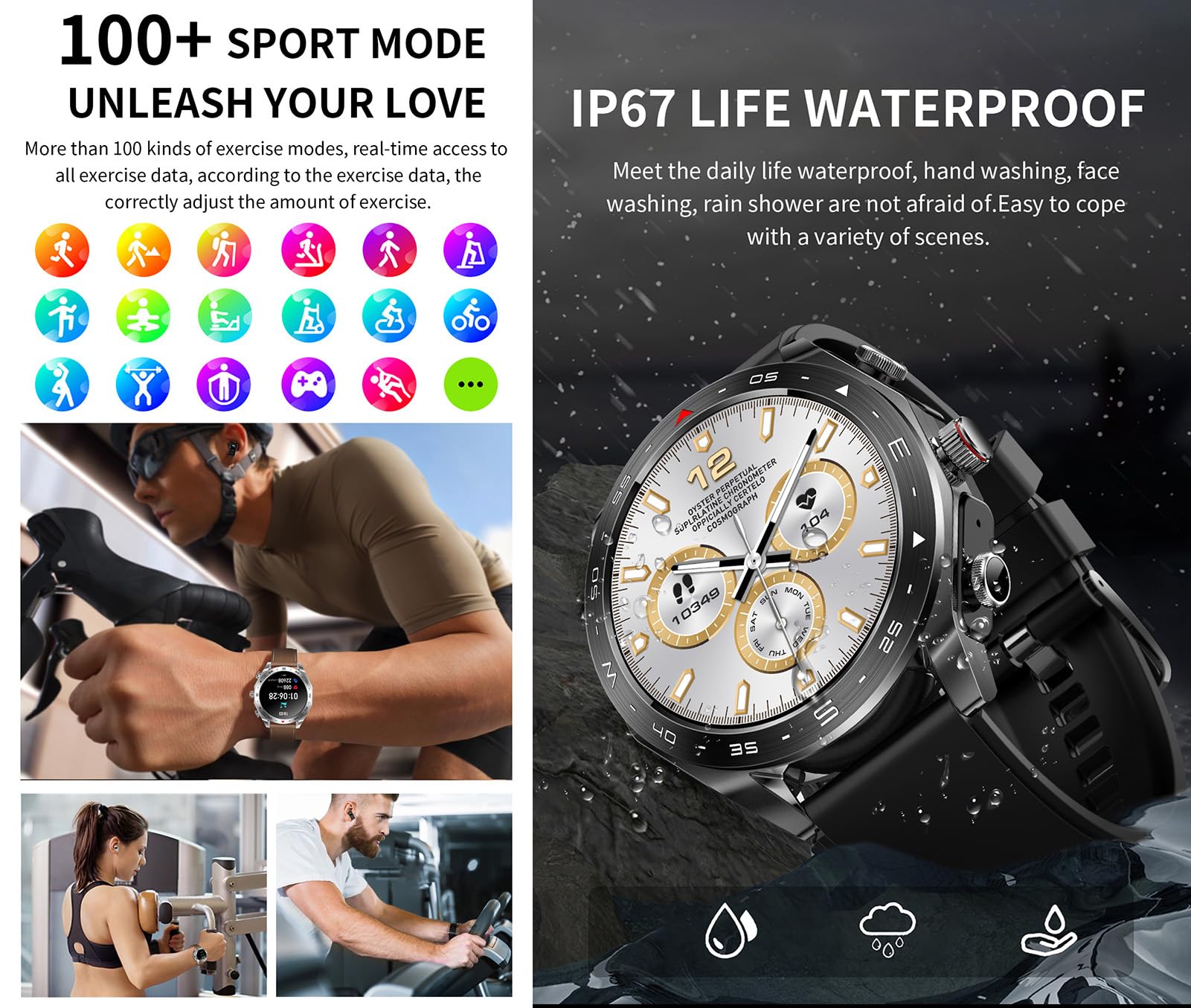 Smartwatch mit Bluetooth Kopfhörer 2 in 1, 1,52" Bildschirm Outdoor Sportuhr mit Telefonfunktion, Schrittzähler Herzfrequenz/Schlafüberwachung/Blutdruckmessung Smartwatch für Android iOS