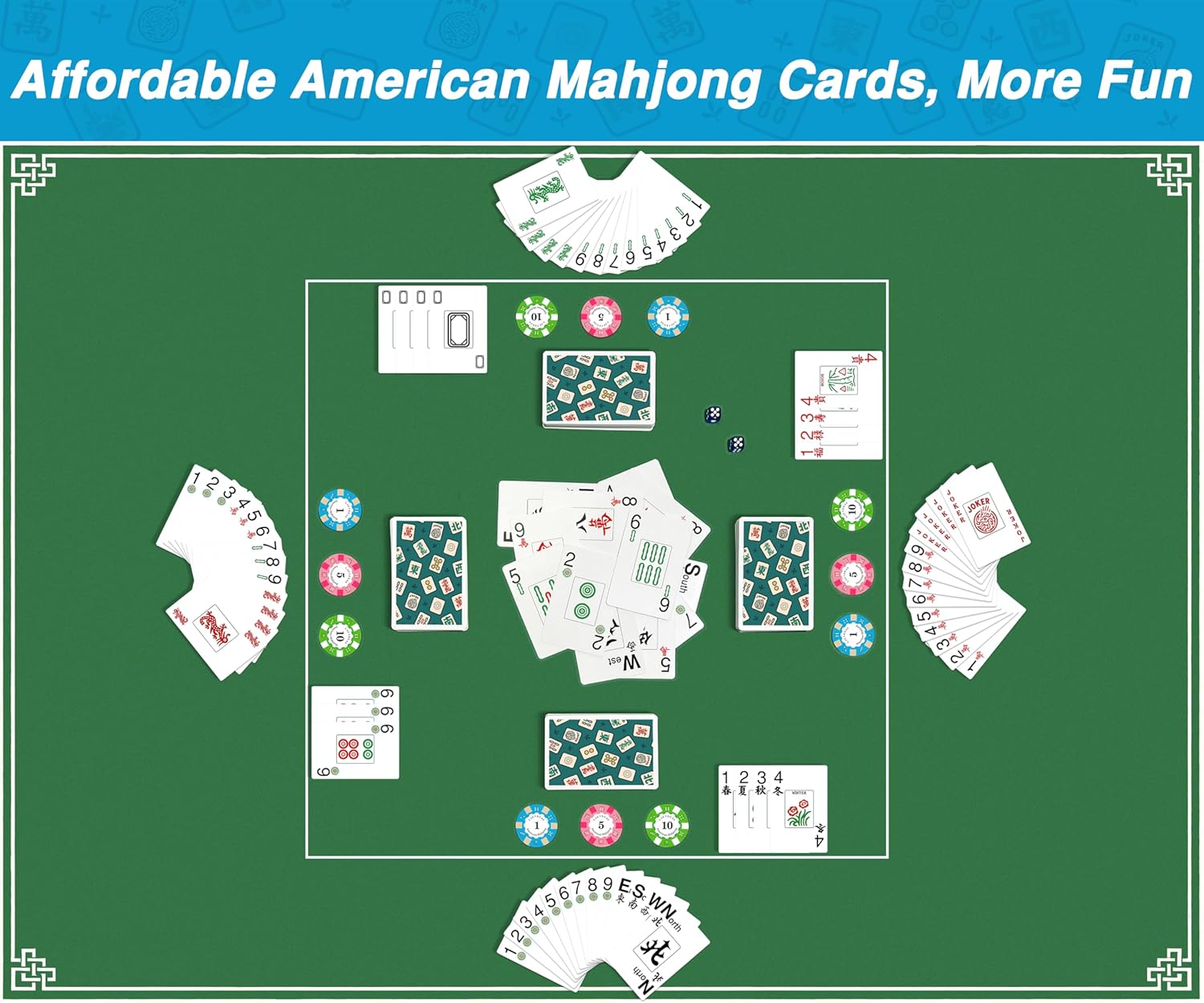 American Mahjong Tile Set: Mahjong Playing Cards,166 Mahjong Cards, Portable Deluxe Set with Dice, Chips &Game Guide, Easier Than Traditional Tiles,Fun for Any Occasion