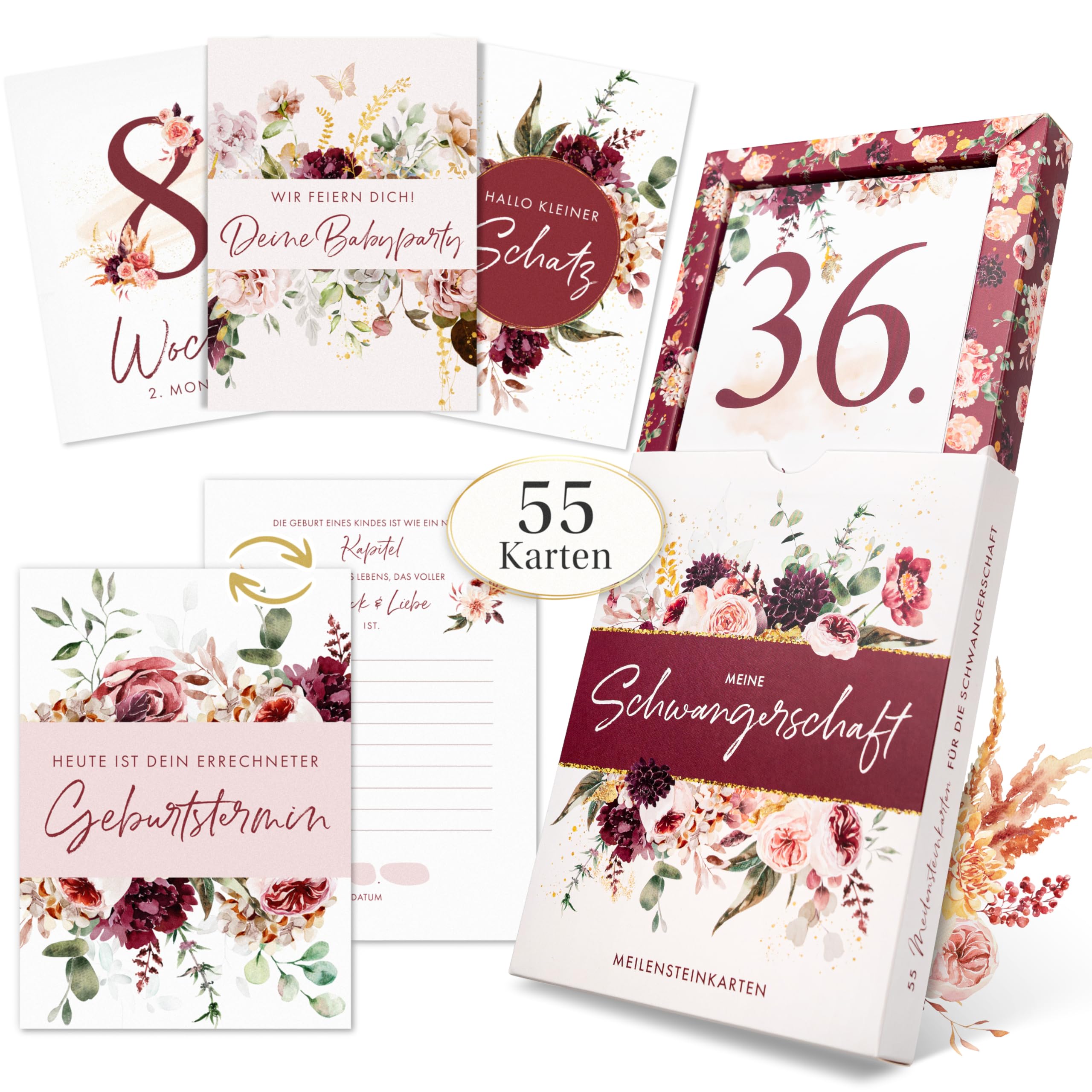 EULENTALER® 55 Meilensteinkarten für deine Schwangerschaft I Von Hebammen & Pädagogen gestaltet I Mit handgemalten Illustrationen I Geschenk für schwangere Freundin