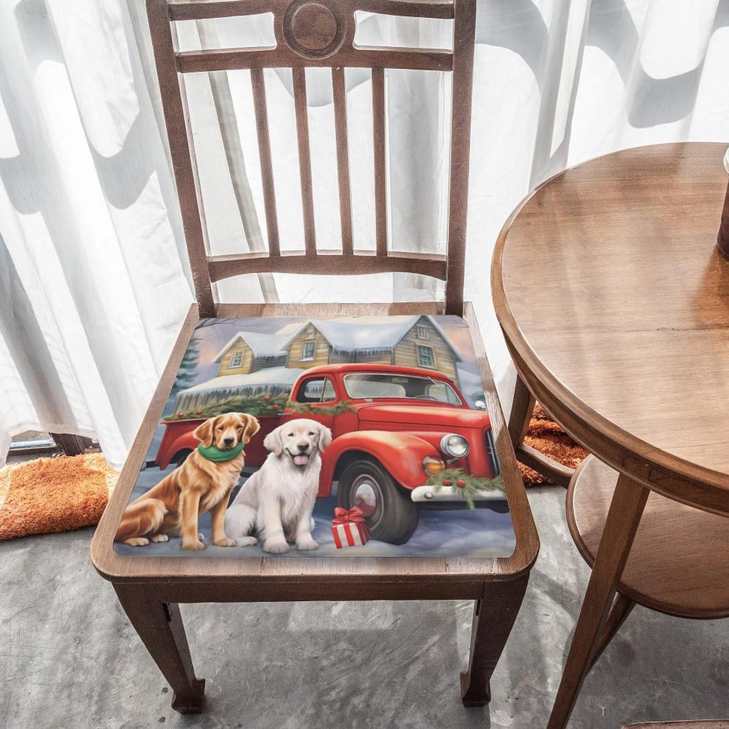 Christmas Red Truck Dog House Floor Pillow Meditation Yoga Cushion Square Chair Cushion Pillows Seating for Adults