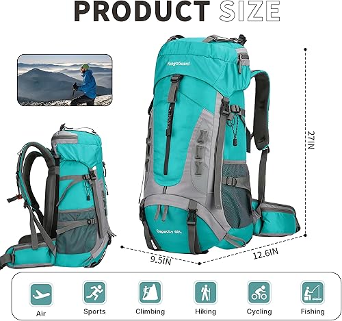 Miniatura 2 de King'sGuard Mochila de senderismo 60L para hombres y mujeres, mochila de camping impermeable, mochilero, montañismo, escalada, mochila