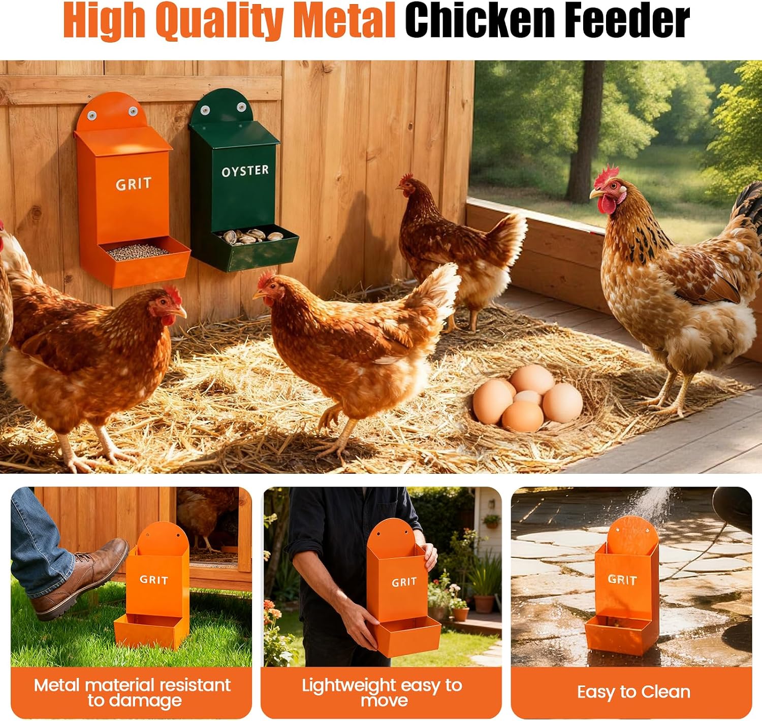 2Pack Chicken Grit and Oyster Shell Feeder with Lid for Strong Egg image 4