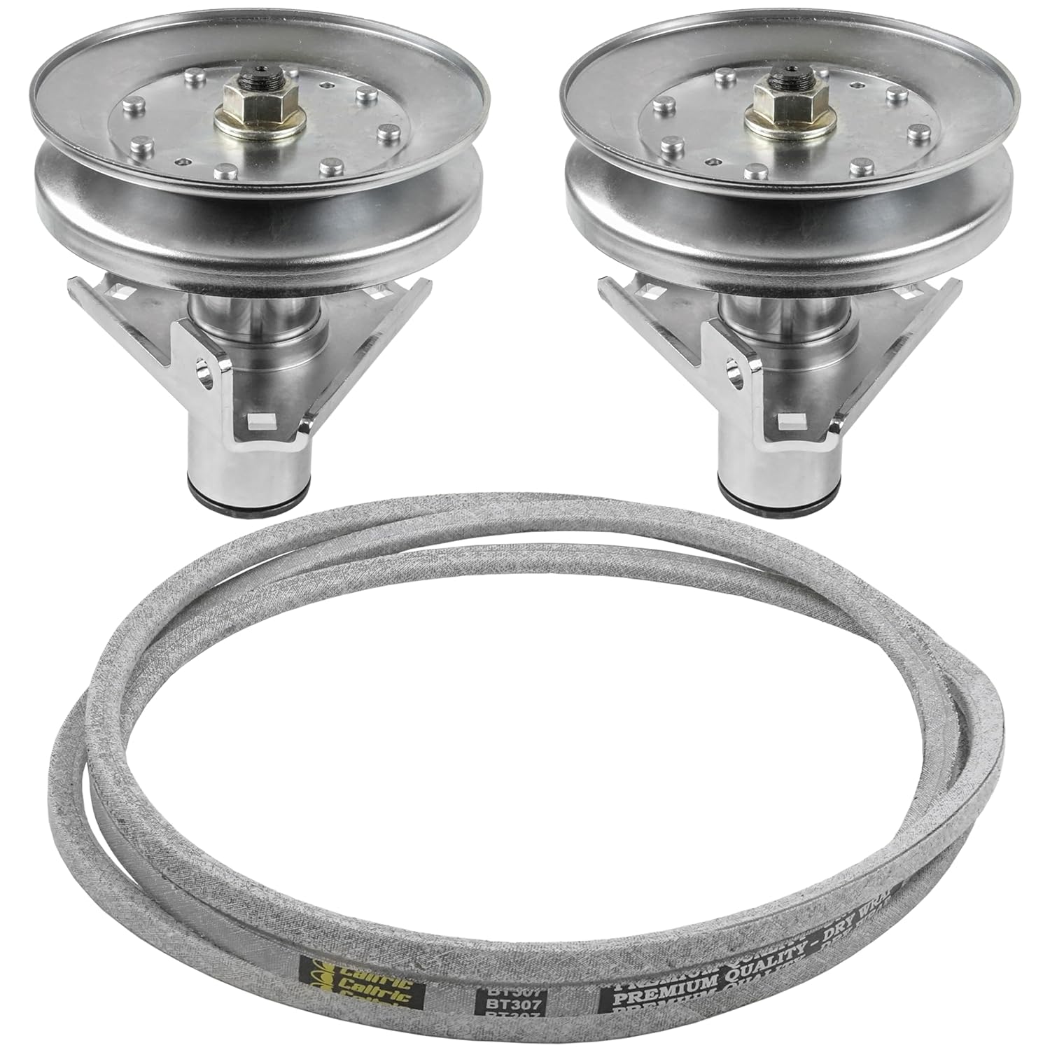 Caltric 2 Spindle Assembly and Belt kit Compatible with John Deere LT166 LT180 AM128048 48" Deck