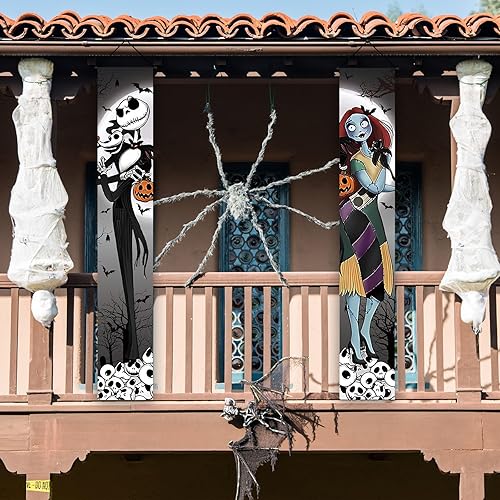 Miniatura 6 de Decoraciones de Halloween con calavera gótica de Halloween, cartel de porche de Navidad, pesadilla antes de frente, decoración de Halloween y