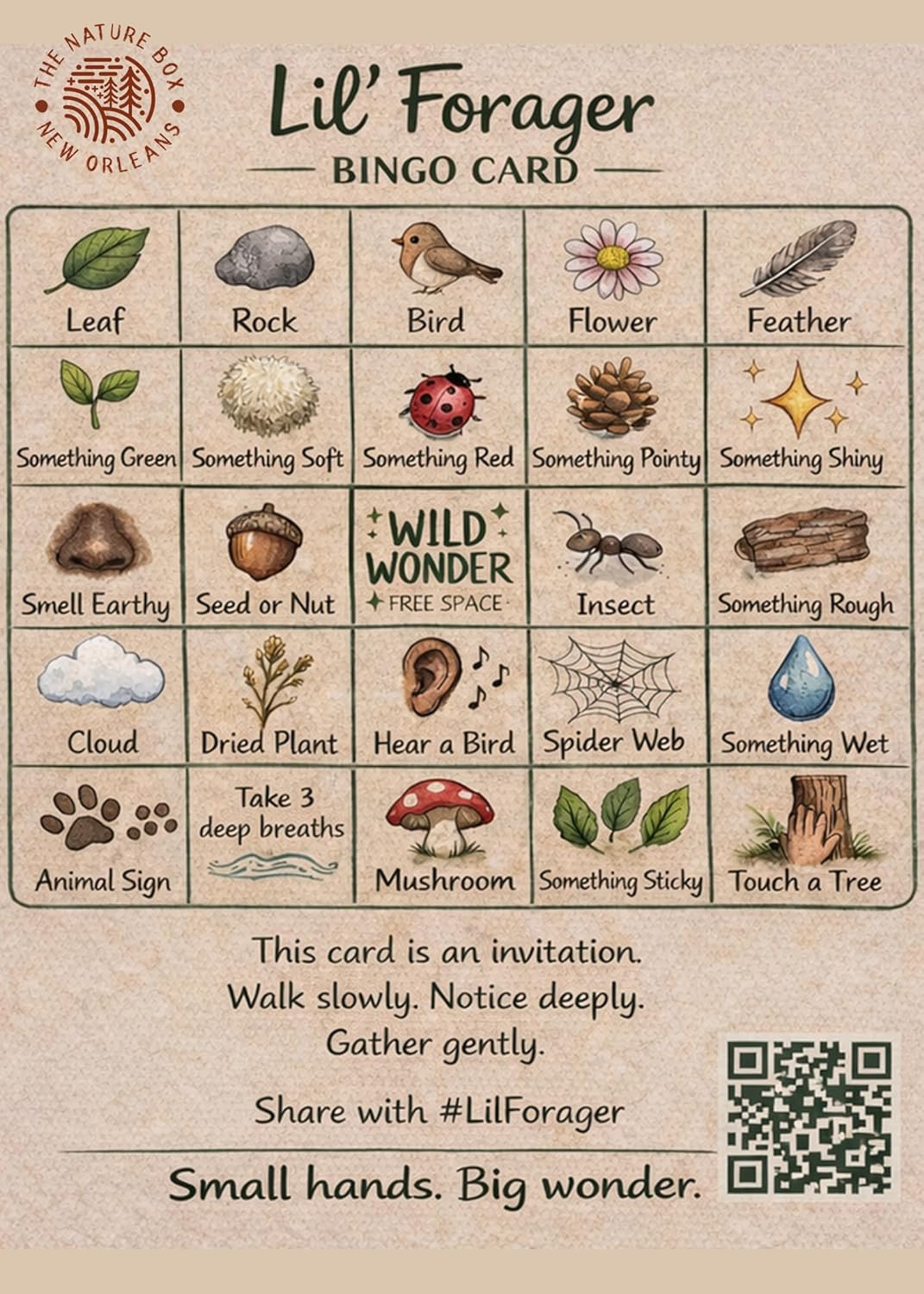 Lil’ Forager Scavenger Bingo Card