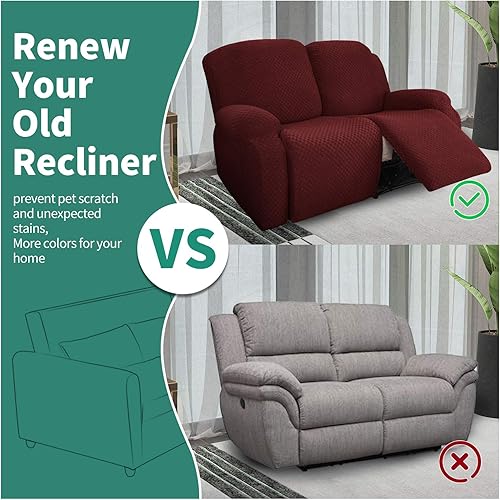 Vista 67 de YEMYHOM Funda elástica de 4 piezas para silla reclinable de jacquard con bolsillo lateral, antideslizante, ajustable, protector de muebles con parte