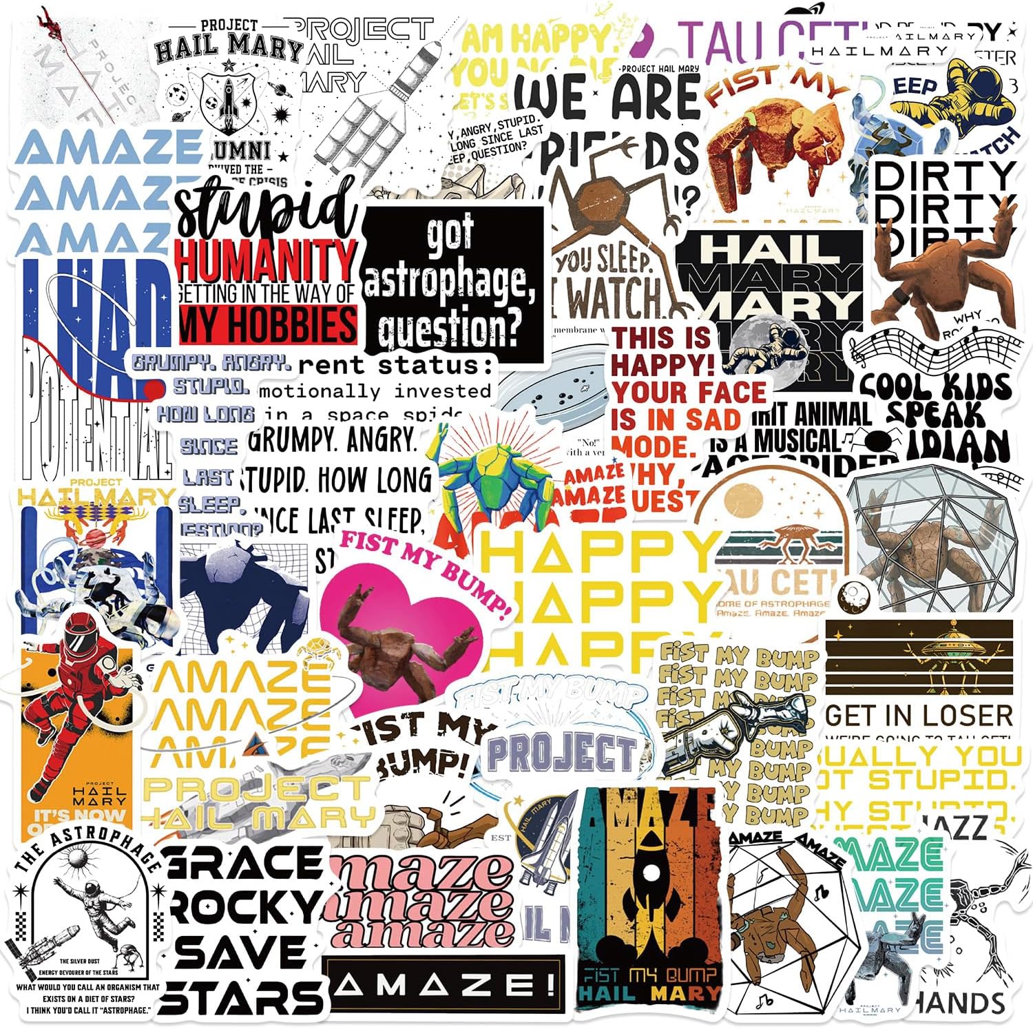 50 PCS Project Hail Mary Stickers,Project Hail Mary Merch for Fans,Astronaut Vinyl Waterproof Stickers for Water Bottles,Laptops,Scrapbooking - Perfect Gifts for Kids,Adults
