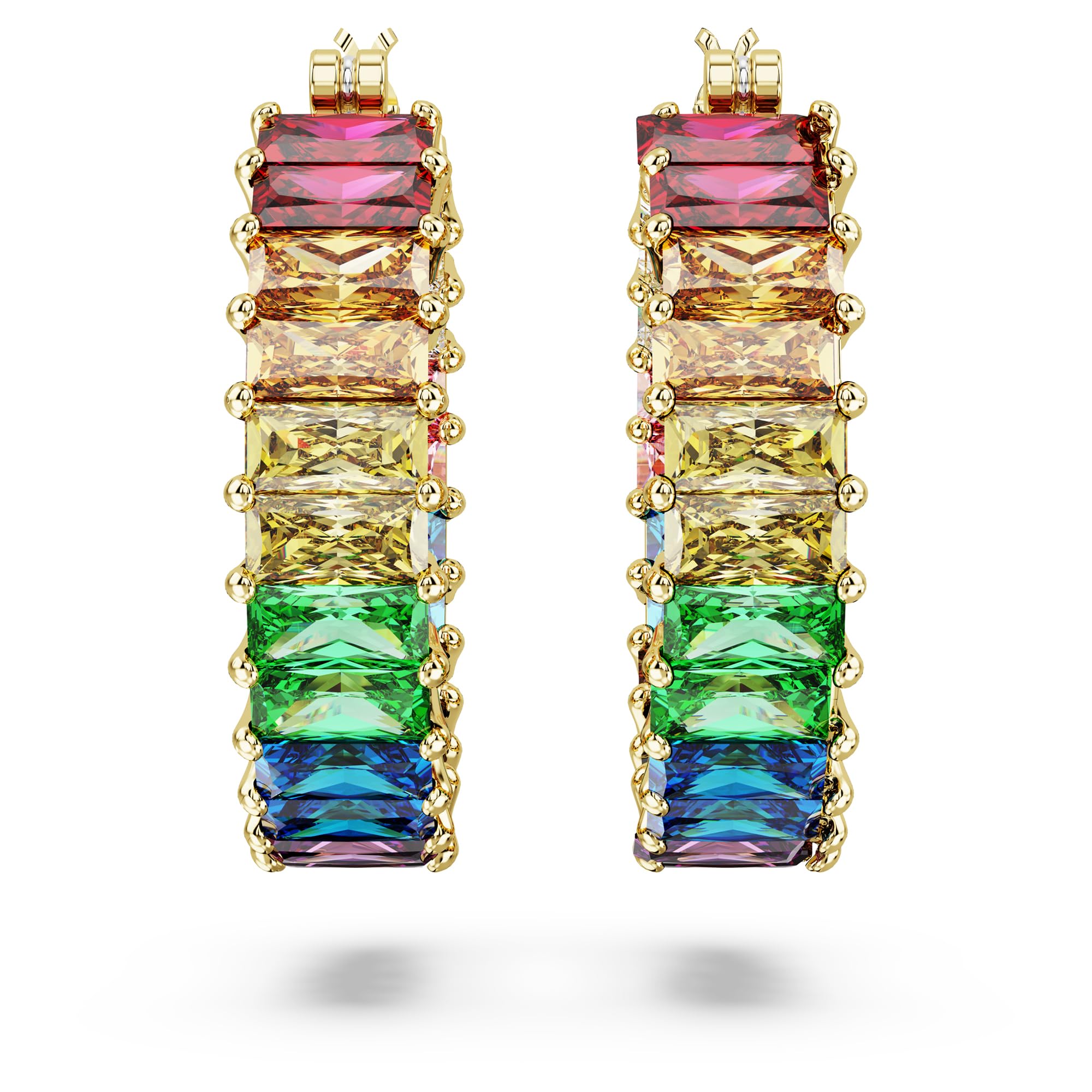 Swarovski Matrix hoop earrings, Baguette cut, Multicoloured, Gold-tone plated