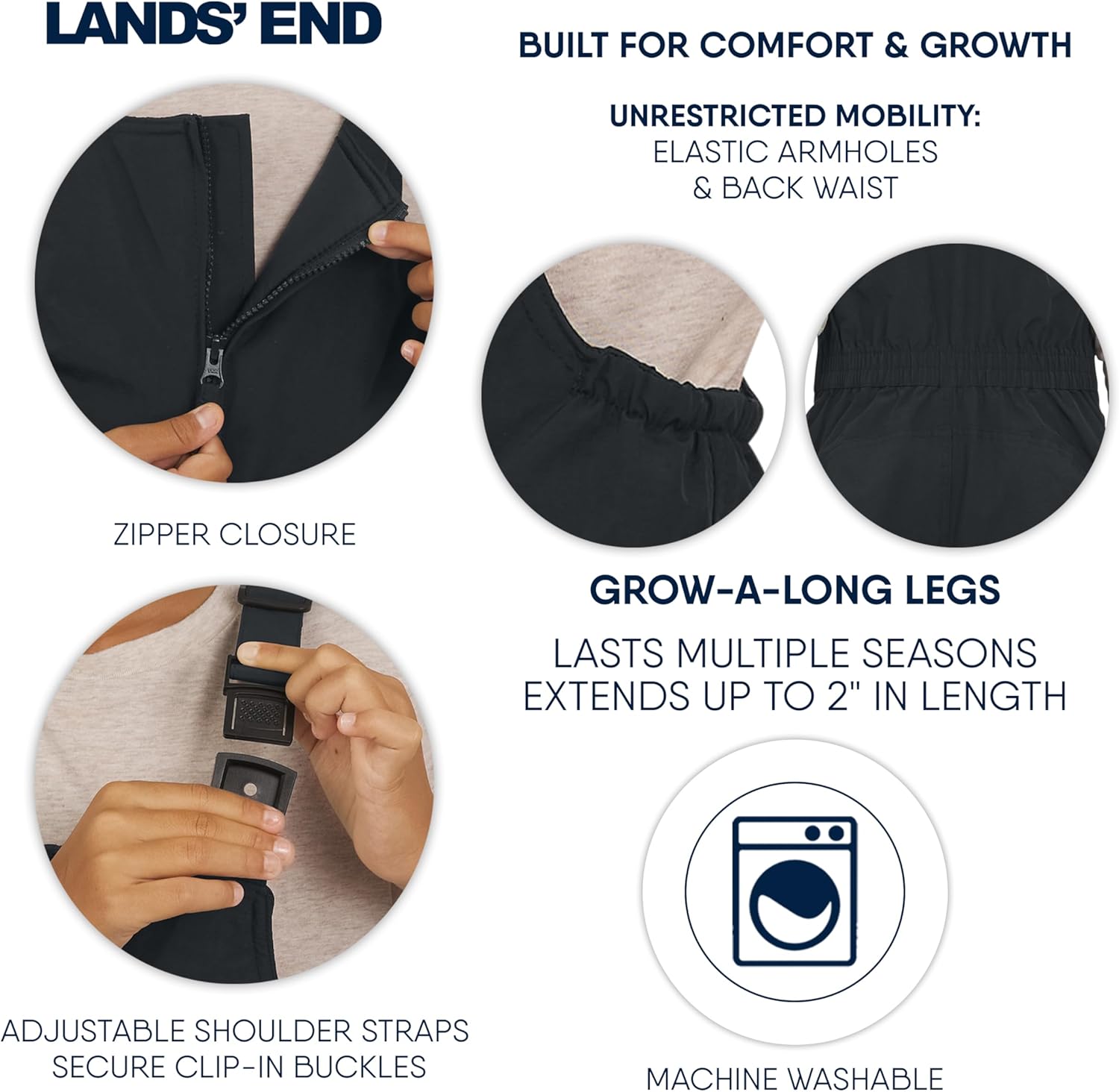 Lands' End Unisex Kids Squall Waterproof Adjustable Insulated Iron Knee Snow Bib Overalls - Image 6