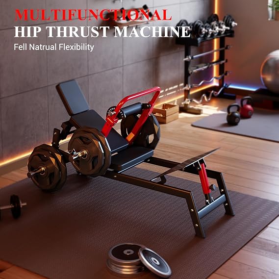 Heavy Duty Hip Thrust Machine for Home Gym, 900LBS Plate-Loaded Glute Bridge Equipment with Adjustable Footboard, Non-Slip Padding, Weight Holder, Ideal for Glute, Butt, and Hip Workouts