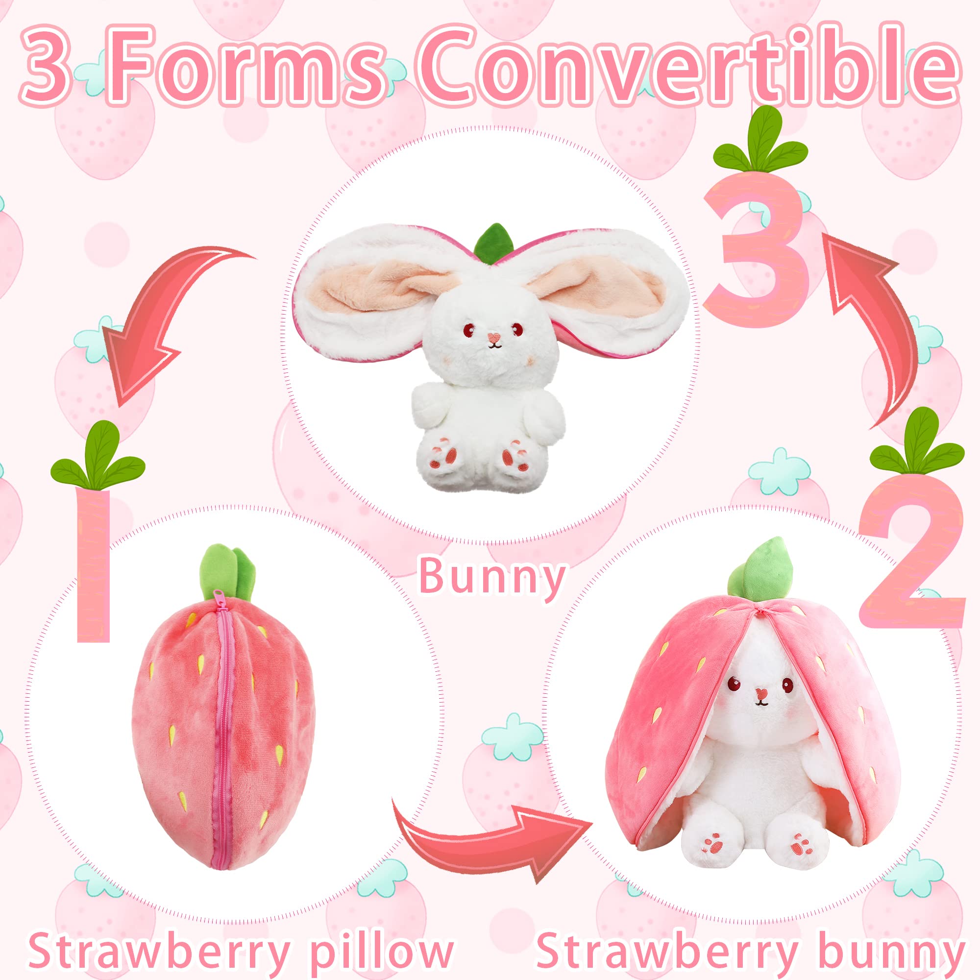 Peluche Lapin Transformable ShineFinder - En Fraise Ou Carotte - 18 Cm - Doudou Et Coussin