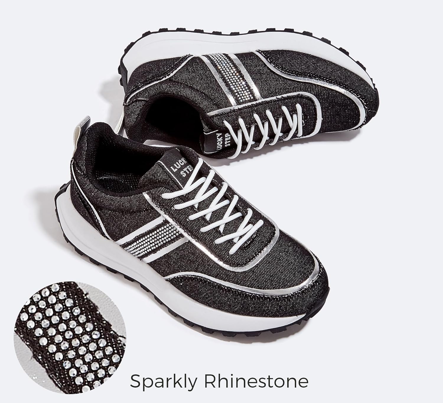 LUCKY STEP Women Platform Walking Shoe Fashion Retro Classic Casual Trainers Braided Rhinestone Sneakers Tennis Running Walking Shoes - Image 5