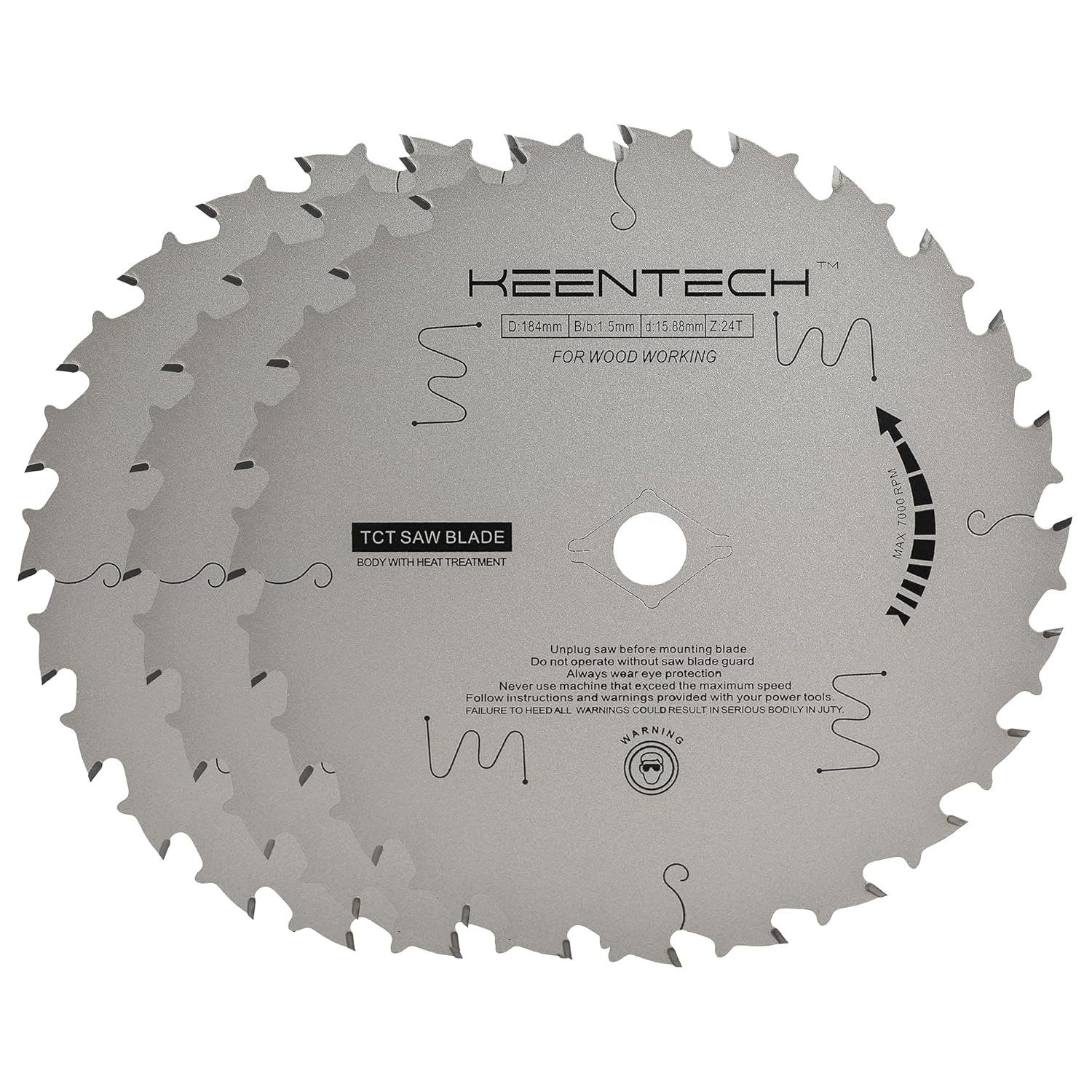 KEENTECH 7-1/4 Inch 24 Tooth Framing Circular Saw Blade 3-Pack, Non-Stick Coating, Tungsten Carbide Tipped, ATAF Grind, 5/8 Inch Bore with Diamond Knockout