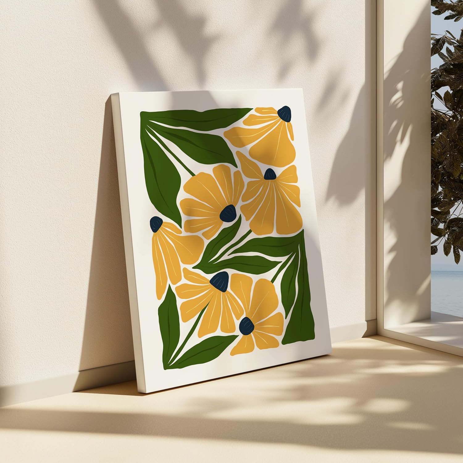 Poster Master Yellow Flower Canvas - Daisy Print - Floral Blossoms Art - Modern Design - Abstract Aesthetic Art - Vibrant Living Room or Flower Shop Wall Decor - 8x10 STRETCHED Canvas