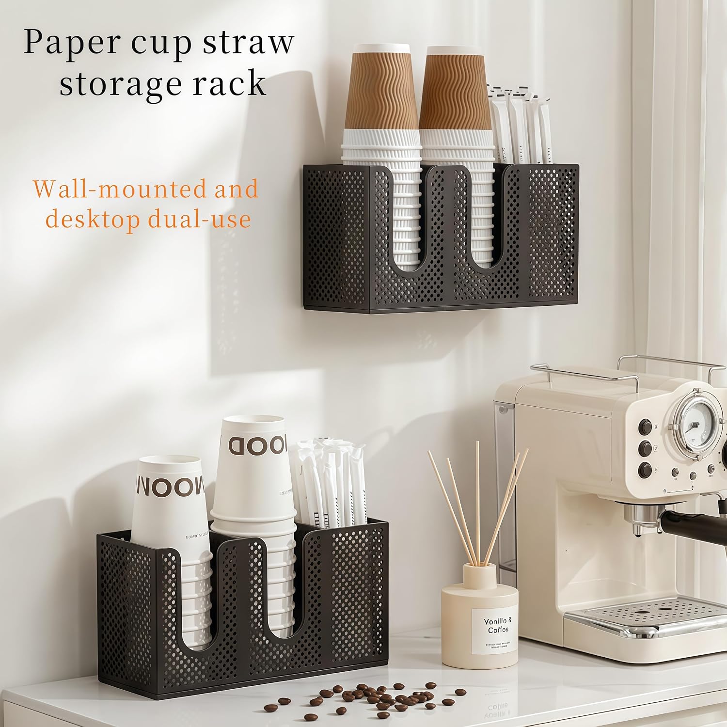 Paper Cup and Lid Holder with Straw Organizer, 11.61x 4.33x 6.30 inches