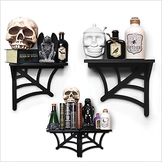 BELL BOOK AND CANDLE 2 PC Spider Web Floating Shelves - Hang Separately or Together - Spooky Gothic Decor - Goth Oddities Shelf - Horror Bookshelf