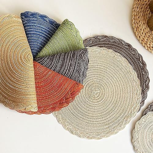 Miniatura 6 de Round Braided Placemats Set of 2,7 inch Woven Cotton Table Mats,Non Slip Heat Resistant Table Decor,Boho Style Drink Coasters for Dining,Coffee
