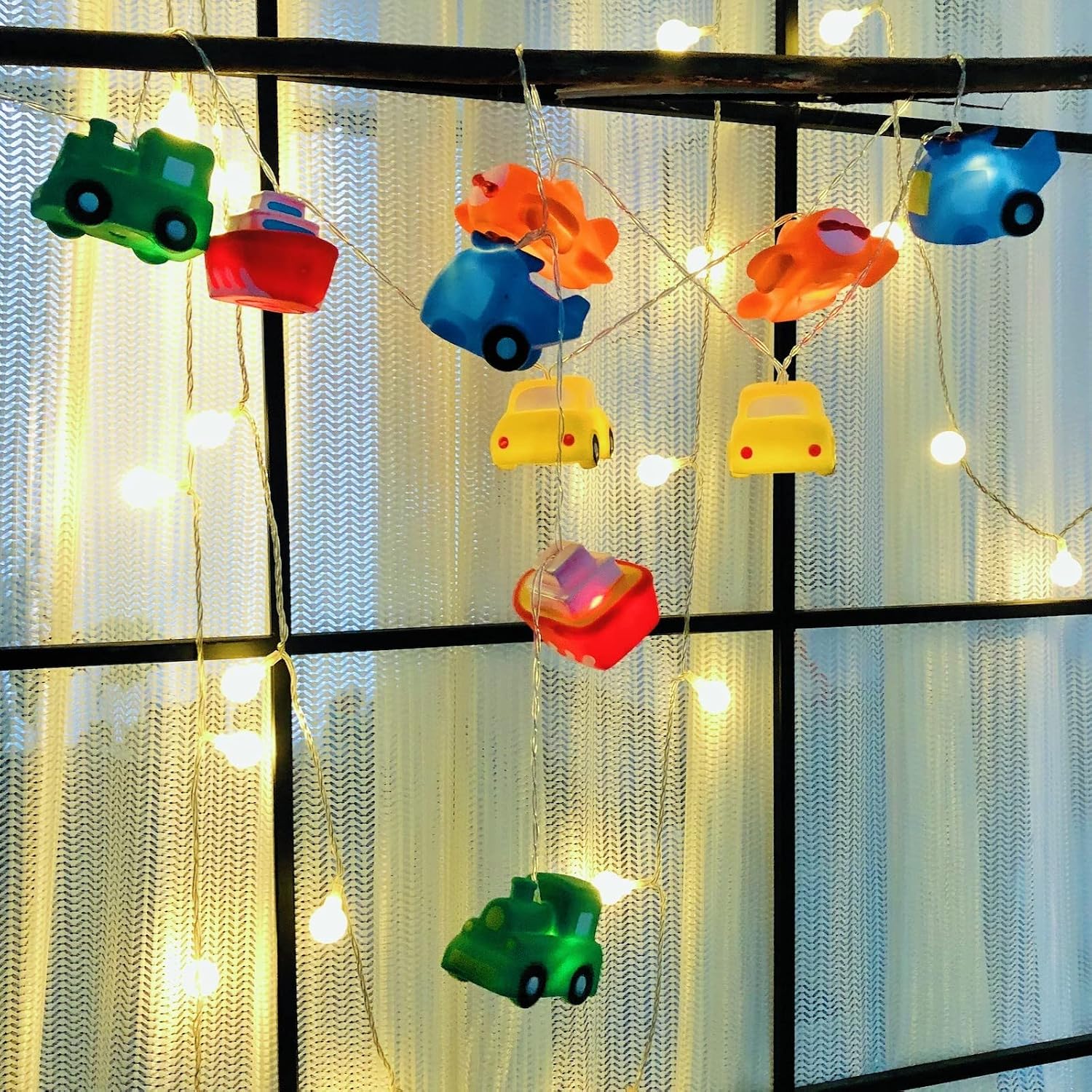 1.65M 10LED Transportation Tool Collection Shape String Light Airplane Helicopter Train Car Steamship Pendants Night Light for Wedding Christmas Kids Room Decoration (Battery Powered, Transportation)