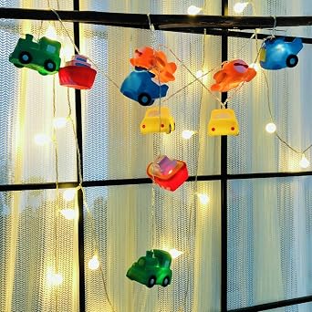 1.65M 10LED Transportation Tool Collection Shape String Light Airplane Helicopter Train Car Steamship Pendants Night Light for Wedding Christmas Kids Room Decoration Battery Powered, Transportation
