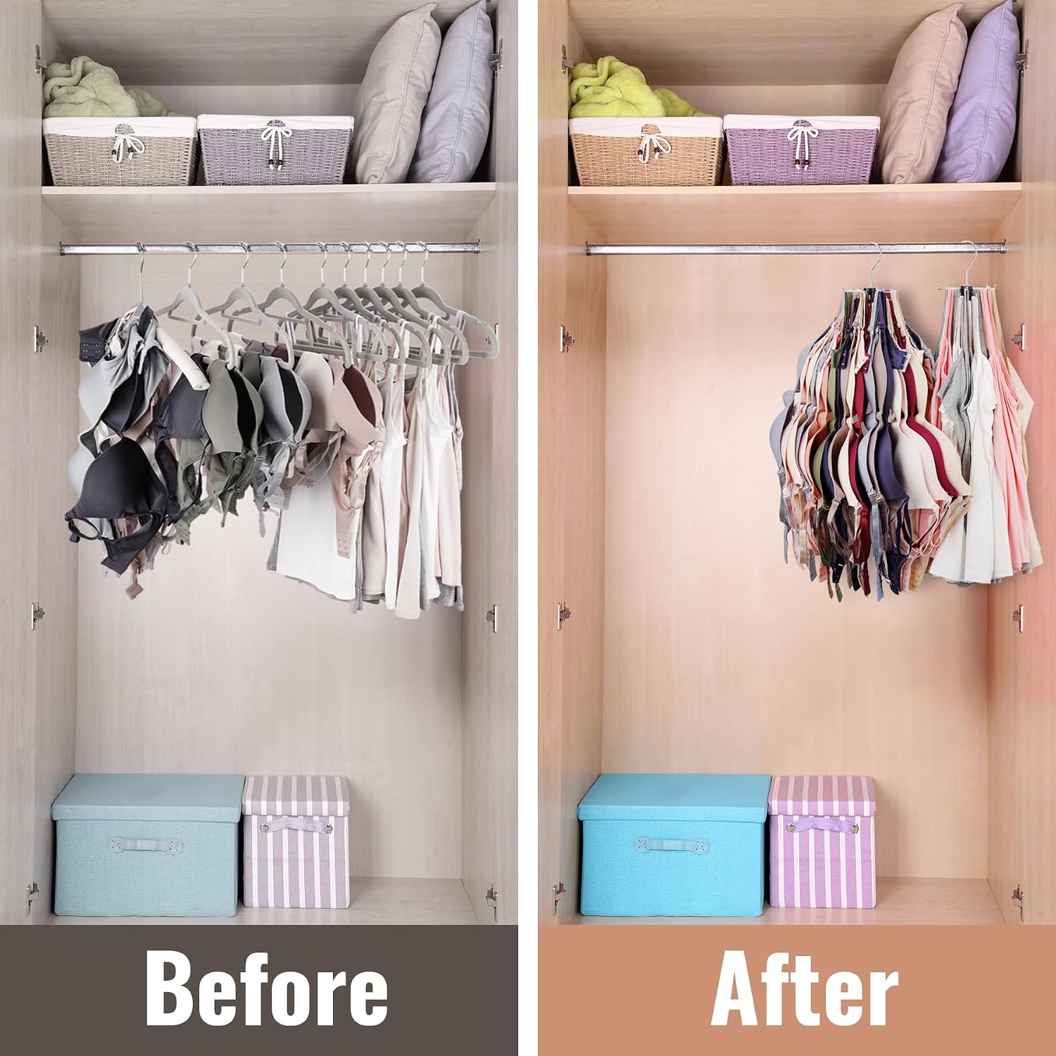 NiHome 2-Tier Rotatable Bra Hanger Organizer for Closet, 360°Rotating Tank Top Hanger, 2-Layer Max 48 Storage Capacity for Bras, Space Saving for Closet & Small Space Wood & Metal (2PCS, Silver/Black)