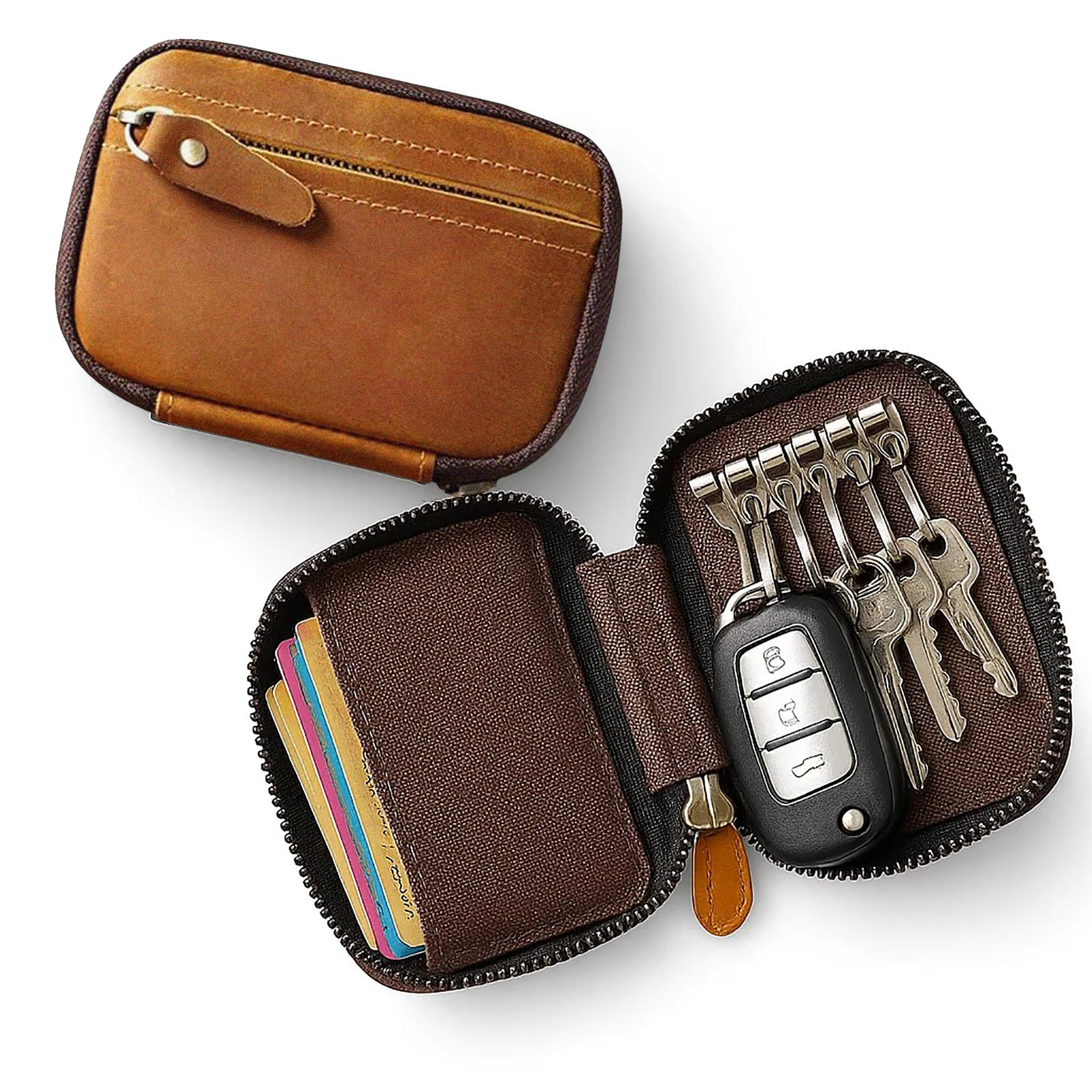 Trizek Genuine Leather Motorcycle Key Case Holder – Multifunction Large Capacity Waist Hanging Pouch, Car Key Chain Case, Durable Key Pouch Bag (Brown)