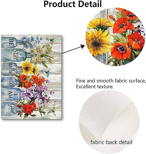 Miniatura 5 de Arte de pared con diseño de flores en jarrón, diseño rústico de granja, lienzo floral, decoración de pared con texto en inglés Be Still and Know