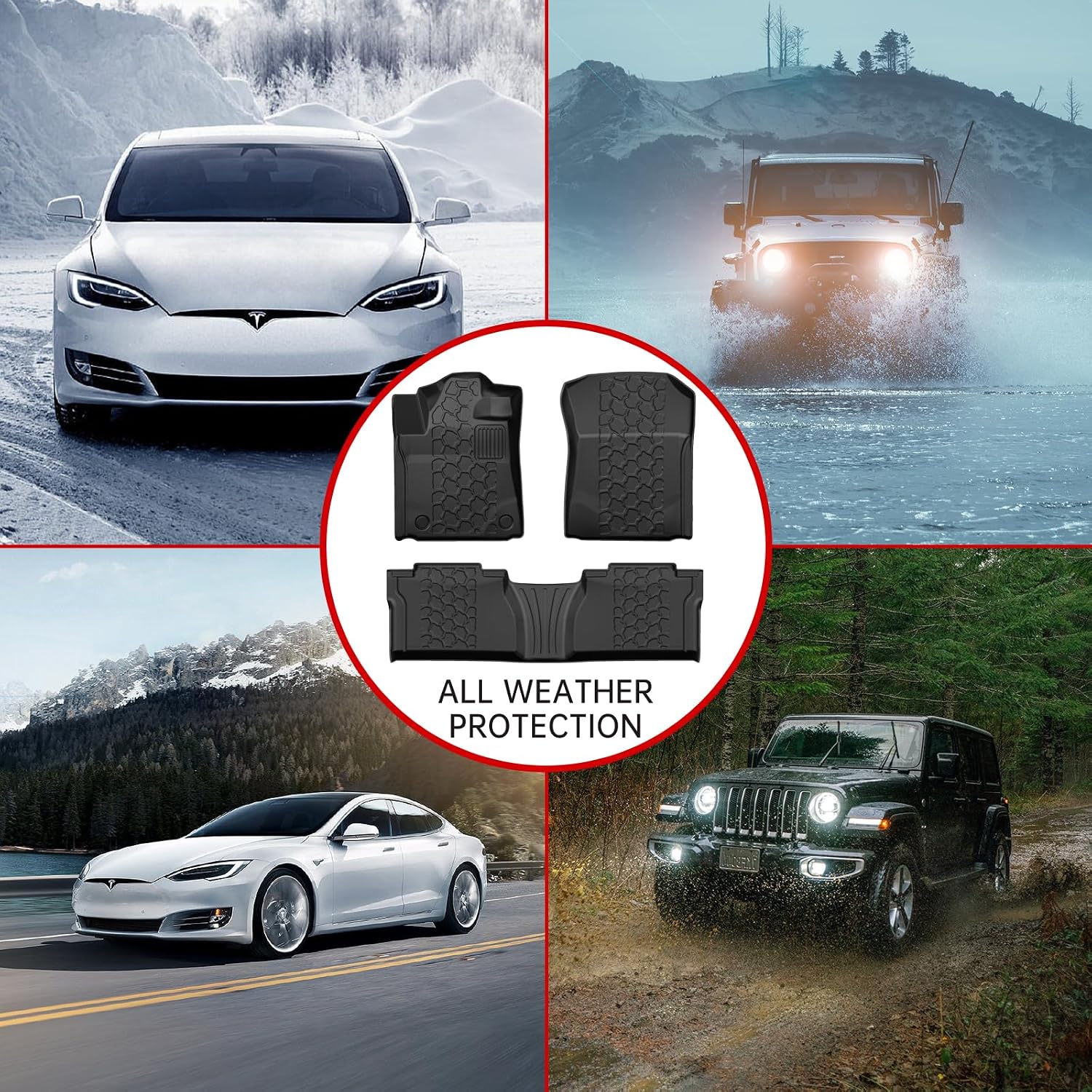 2014-2021 Toyota Tundra Double Cab & Crew Max Cab Floor Mats, 3D Custom Fit TPE All-Weather Floor Liners for 1st & 2nd Rows, Anti-Slip Rubber Car Carpet Mats, Odorless & Easy to Clean
