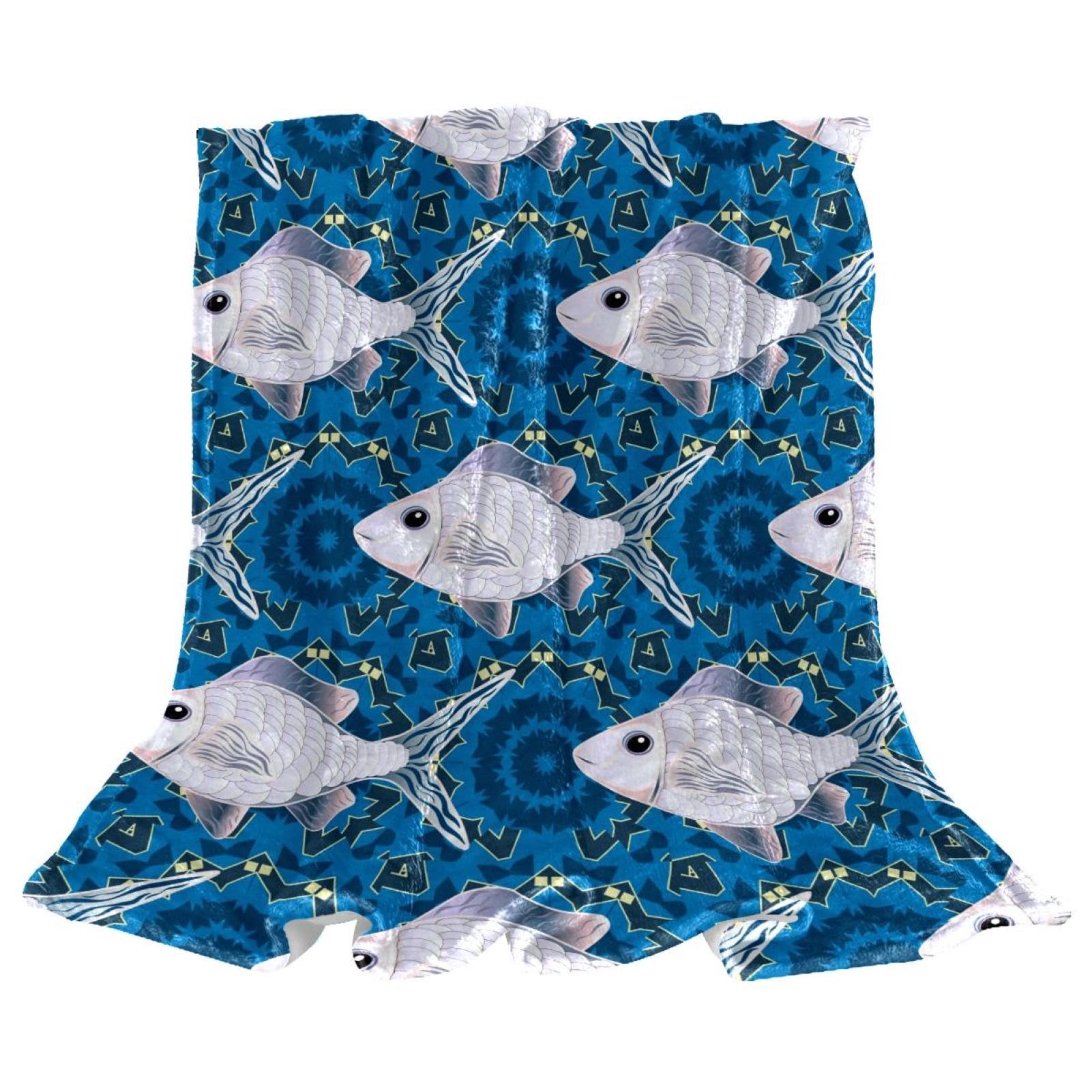 Couverture polaire poisson chaude et legere pour canape et lit de chambre