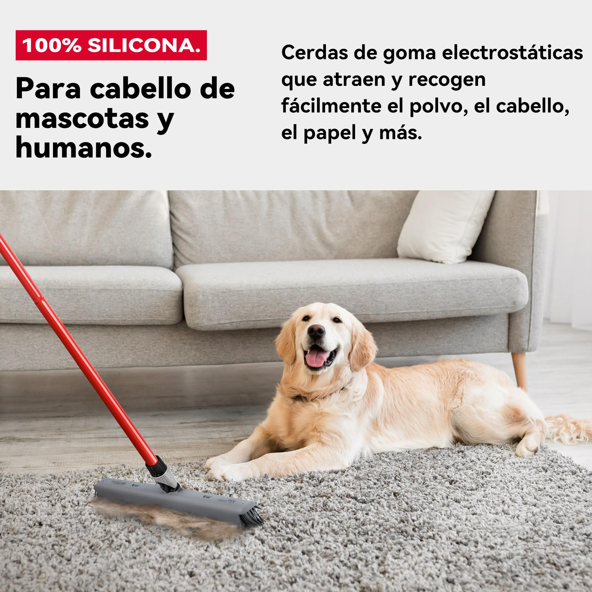 Tyroler Escoba de Goma para Suelo y Haragán 2 en 1 | 41 cm Cabezal de Silicona 100% | 140 cm Mango de Aluminio de 4 Piezas para Escoba de Silicona | Escobas para Barrer | Escobas Silicone Suelo