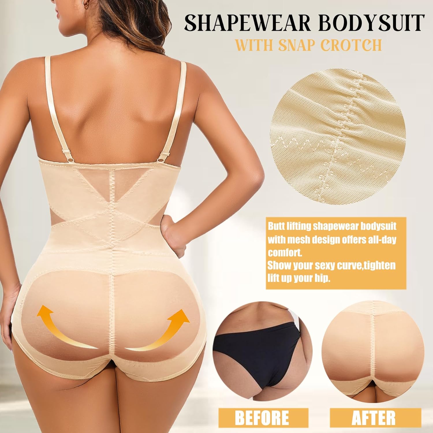 Avidlove Shapewear Bodysuit for Women Body Shaper Tummy Control Shapewear Plus Size Body Suits with Snap Crotch - Image 3
