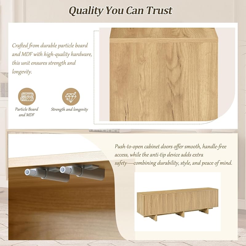 Merax 70'' Farmhouse TV Stand for TVs up to 75", Natural Media Console image 6