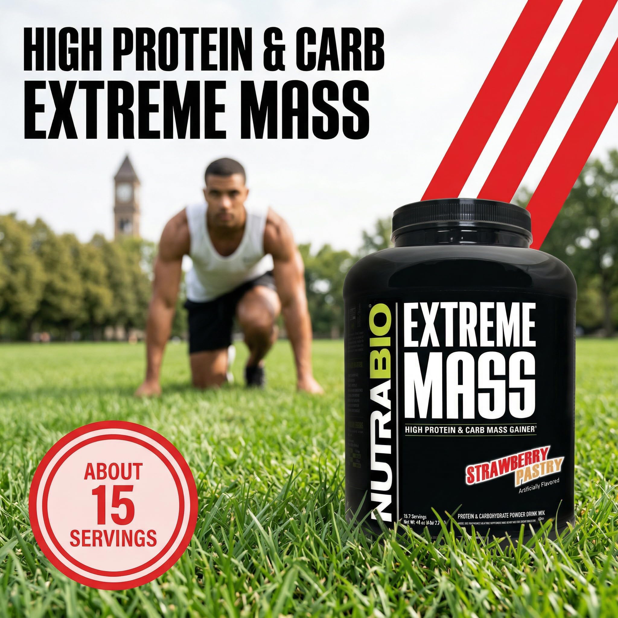 NutraBio Extreme Mass Gainer Protein Powder, 53G Protein, Clean Weight Gainer, Increase Muscle Mass, Full Spectrum Amino Acid - Strawberry Pastry, 6 Pound — Amazon image 5