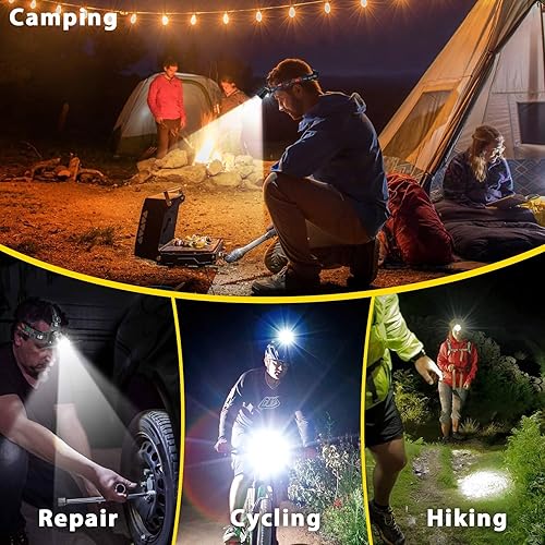 Miniatura 7 de Paquete de 2 faros recargables, lámpara de cabeza súper brillante de 3000 lúmenes, luces de cabeza de ángulo de 90 para frente, 4 modos de luz LED