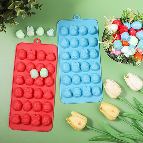 Miniatura 7 de Kamehame Molde de huevo de Pascua, paquete de 2 moldes de caramelo de huevo de gallina de conejo, molde de goma de silicona de 24 cavidades en forma