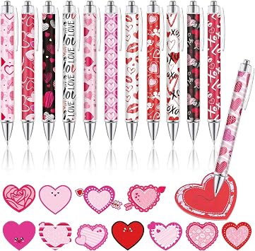 24Pcs Heart Pens with Heart Sticky Notes Set Valentines Cute Ballpoint Pen for Women Writing Pens for School Classroom Mothers Day Gifts Love, 24