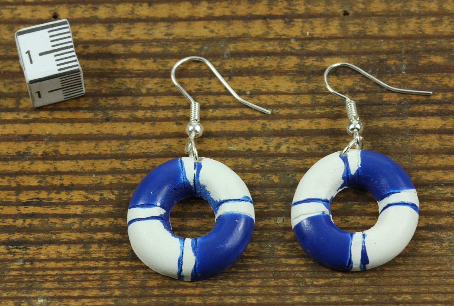Lifebelt Earrings Miniblings Maritime Boat Sea Ring Blue White