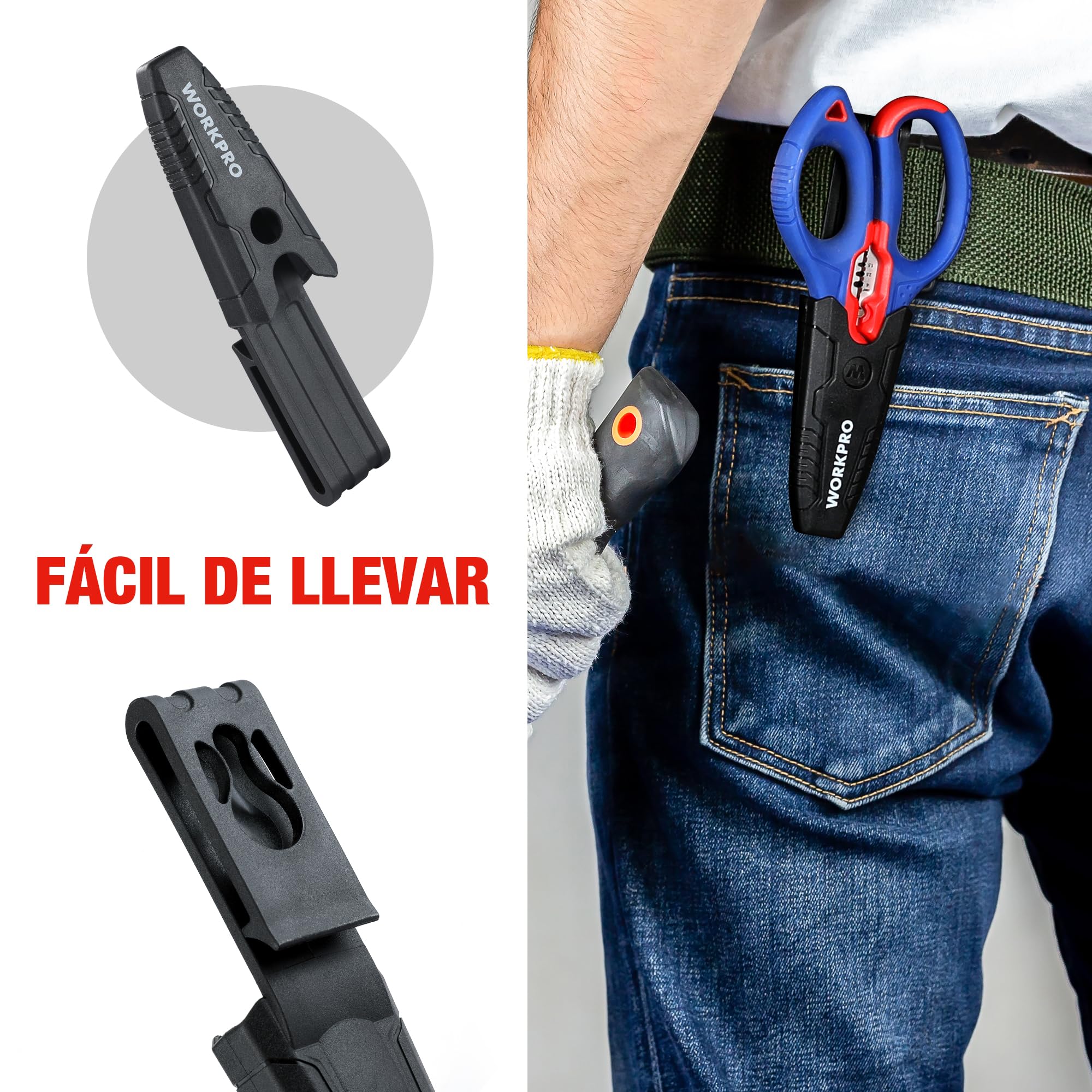 WORKPRO Tijeras Electricista Multifuncionales de Acero Inoxidable 163 mm, Tijeras con Pelacables y Funda de Clip, Herramienta para Cortar Cables y Alambres, Cortadora Profesional para Electricistas