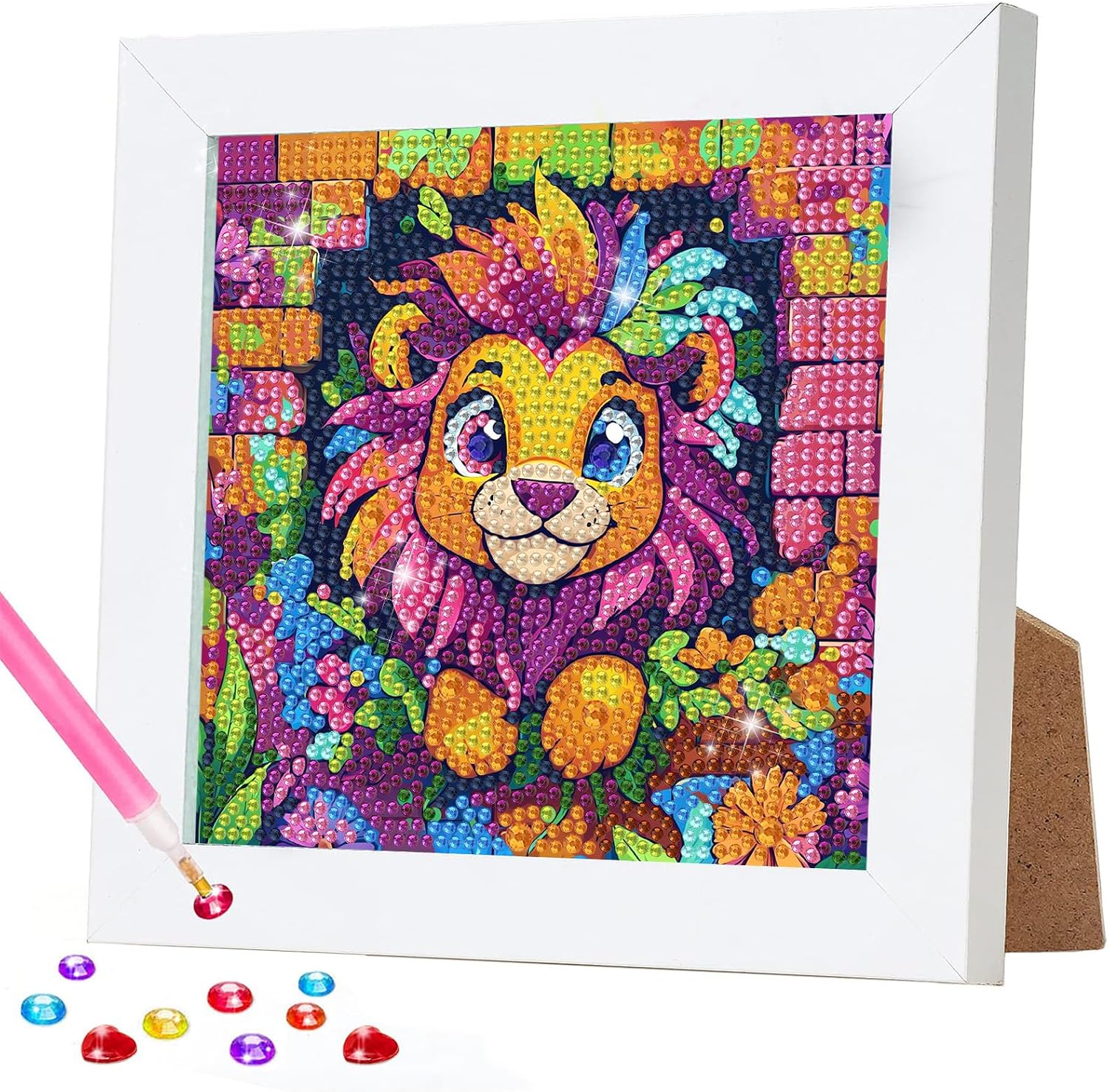 RICUVED Lion Diamond Art Kits with Frame, Animal Diamond Painting Kit for Adults Beginners, Colorful DIY Mosaic Gem Kits Art and Crafts for Gift Home Decor