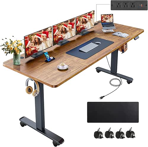 farexon Electric Standing Desk 71 x 28inch with Outlets,Rolling Stand