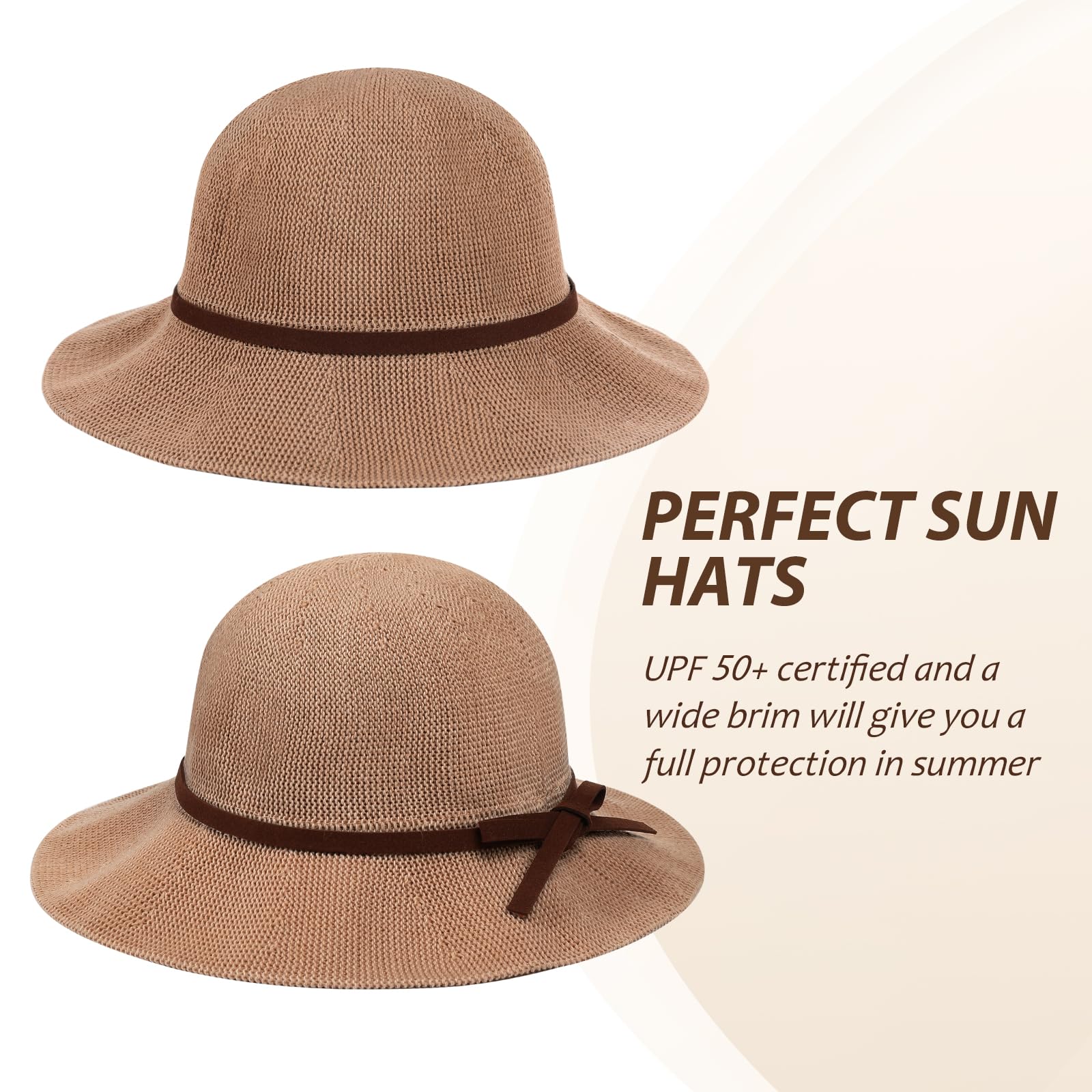 Sombreros de playa para mujer, protección solar UPF 50+, protección solar UV, sombrero tejido de ala ancha, plegable, plegable, de punto, Caqui, Talla única 9