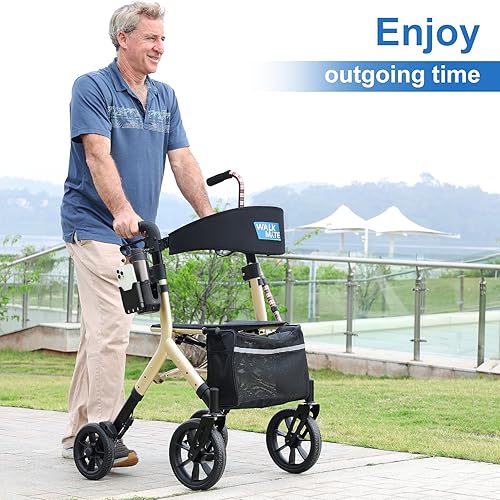 Vista 35 de WALK MATE Andador con ruedas para personas mayores de 5.3 a 7 pies con asiento ajustable en altura, ruedas de 10 pulgadas, andadores ocultos