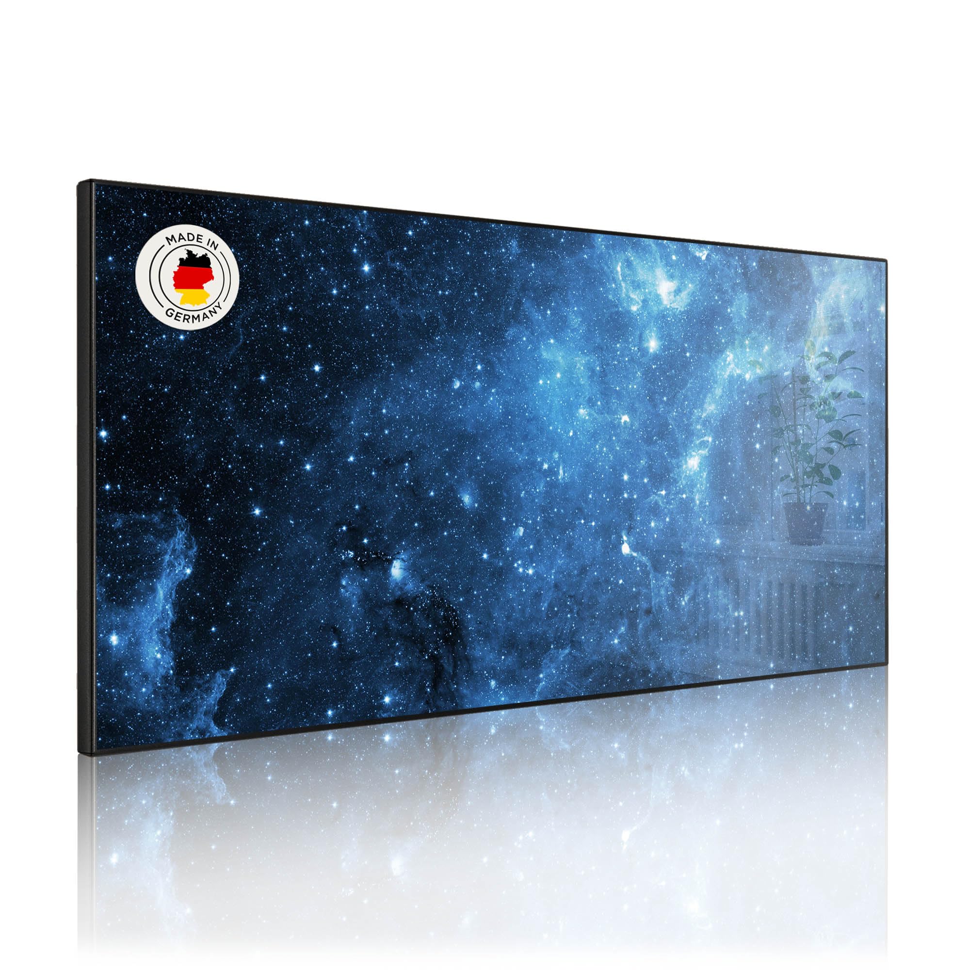 banjado Magnettafel Metall 78 x 37cm - beschreibbare Magnettafel - Metall Pinnwand als Memoboard - Magnetwand Küche, Büro, Kinderzimmer Schwarz inkl. 4 Magnete & Montageset - Motiv Universum
