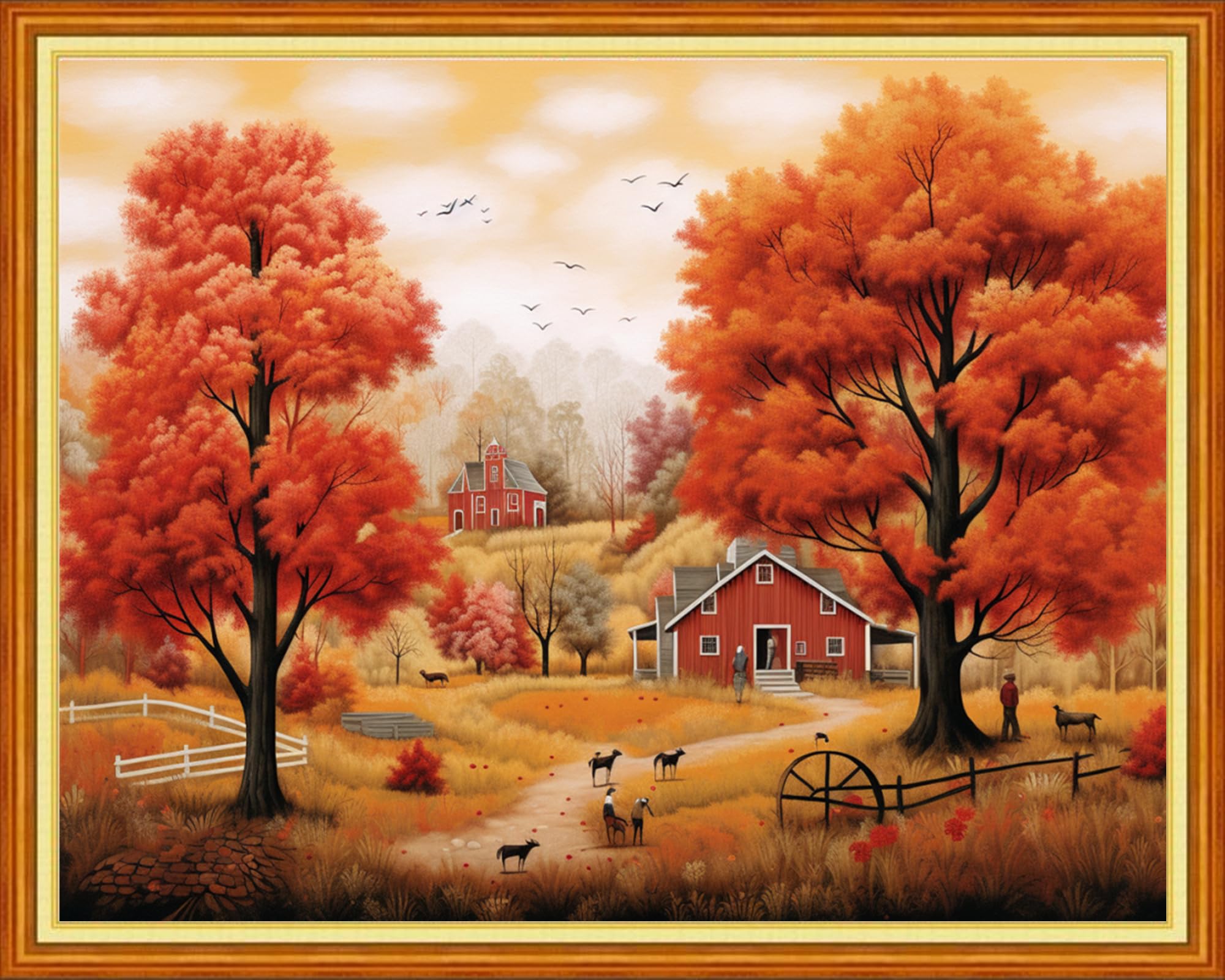 DMCVIVR Stamped Cross Stitch Kits for Beginners Adults Needlepoint Kits for Beginners Embroidery Kits for Adults Crossstitch Kit for Beginners 11CT-Autumnal Scenery 16x20 inch